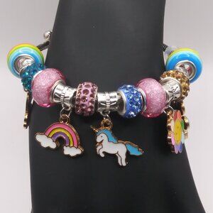 Lampwork Rhinestone Rondelle Spacer Beads 5 Assorted Charms Bracelet Silver Tone